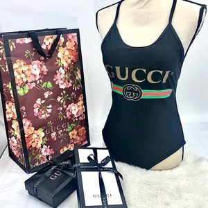 GUCCI One Piece Bodysuit Swimsuit w/ SHOPPER BAG